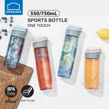 乐扣乐扣（LOCK&LOCK）一键式运动水杯塑料杯户外便携水壶带把手刻度男女杯子蓝色750ml 商品图6