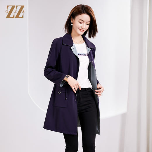 佐尔美春季新款 时尚简约双面穿松紧腰中长风衣外套女E33FZ17 商品图1