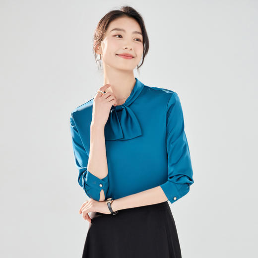 【简约优雅】罗蒙女士长袖衬衫蝴蝶结领口知性大方时尚通勤长袖衬衫女 商品图6