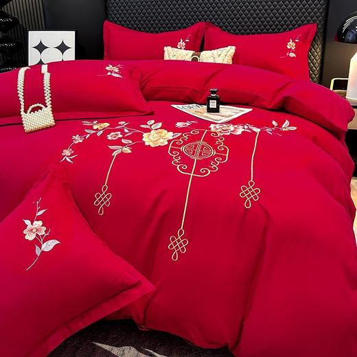 TZF-ins北欧风花开富贵纯色刺绣四件套床单被罩可裸睡亲肤款床上用品 商品图4