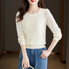 法式镂空蕾丝方领针织衫拼接显瘦套头上衣GYM-SW0310 商品缩略图0