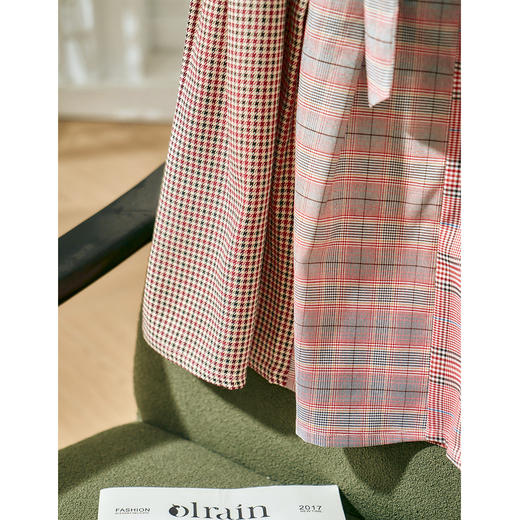 欧芮儿新款格子半身裙女 显瘦系带中长裙复古百搭A字裙 商品图3