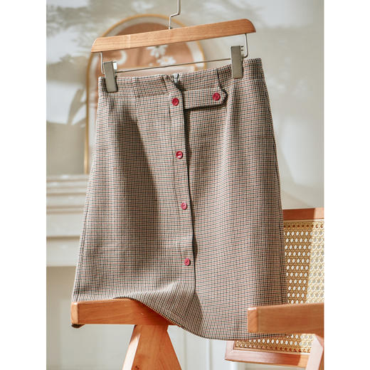 欧芮儿新款高腰显瘦格子半身裙百搭中长款单排扣包臀裙女 商品图0