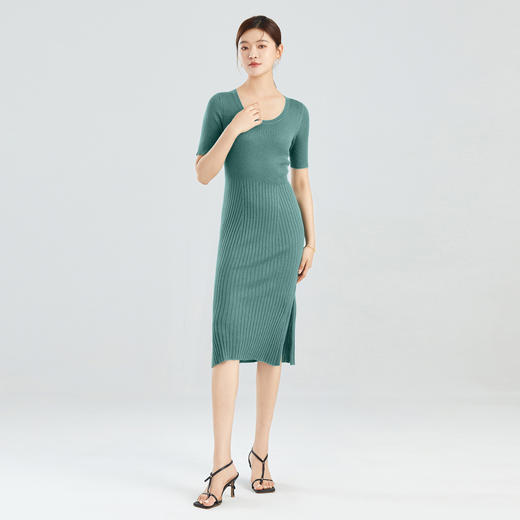 DWMD3005AN 丝绒款 东黎羊绒 女士夏季圆领气质开叉连衣裙春夏氛围感连衣裙 商品图1