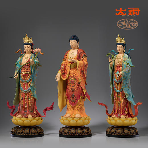 太铜 铜摆件《西方三圣》观音菩萨佛像摆件家用桌面客厅装饰品 商品图1