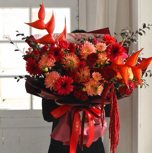 《龙行龘龘》富贵鸟针垫大丽花花束 商品图3