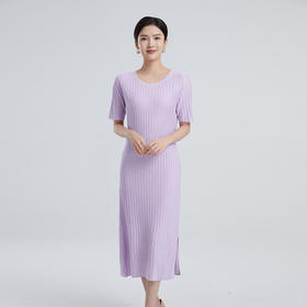 东黎 • 丝绒女士春夏季无袖针织抽条显瘦连衣裙 3040