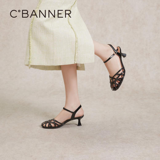 千百度时尚罗马凉鞋女夏季一字带细高跟鞋轻奢绝美凉鞋A24341062 商品图4