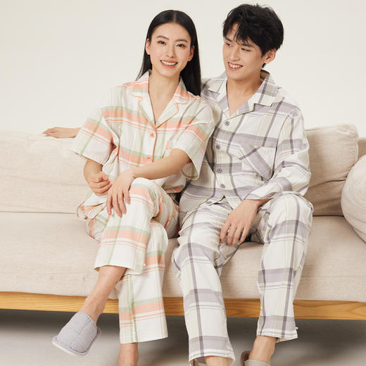 连绵·格纹天丝棉睡衣套装（男/女款） 商品图2