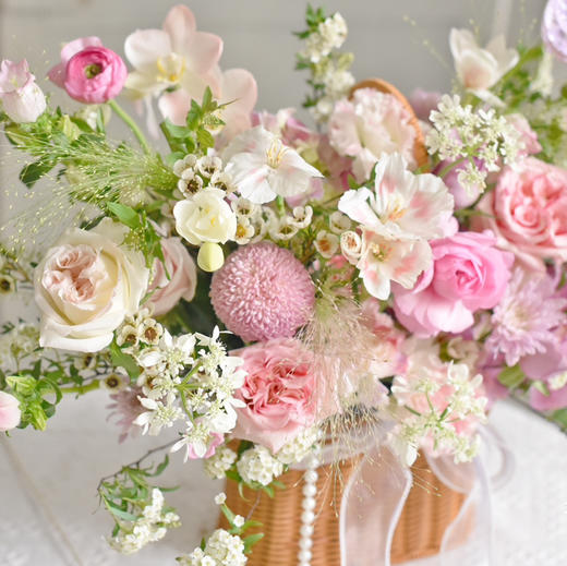 《莹灵盎然》春日感森系粉色系手提花篮 商品图13