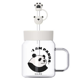 迪乐贝尔600ml越野熊猫吸管水杯