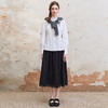 Famecoco松紧腰棉麻绣花大摆裙女士拼接花边半身裙FAC1HA003 商品缩略图4