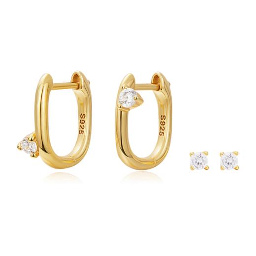 Oflye潮流饰品 不对称锆石精致极简纯银耳环轻奢小众气质耳饰小钻S925银耳钉时尚配饰 商品图4