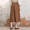 Famecoco松紧腰棉麻绣花大摆裙女士拼接花边半身裙FAC1HA003 商品缩略图2