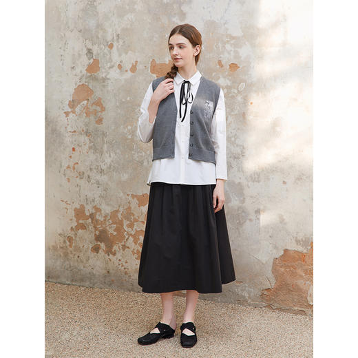 Famecoco范可儿印花刺绣宽松白衬衫女士落肩长袖衬衣FAC1BH010 商品图2