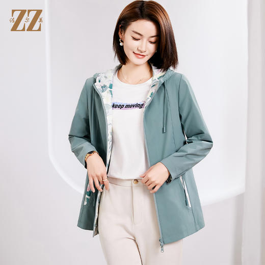 佐尔美春季新款 双面穿时尚气质连帽休闲短风衣外套女E33FD26 商品图1