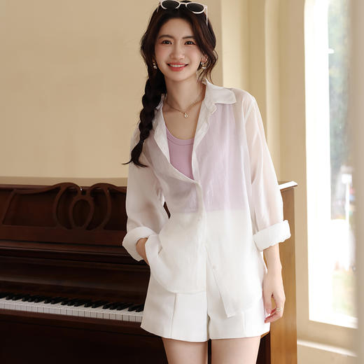 Basiclive莱赛尔天丝防晒衬衫 透气舒适 手感柔软 上身舒适 宽松休闲 商品图4