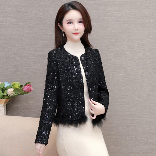 通勤小香风外套，春款修身时尚亮片洋气黑色外搭上衣QYM-XQD-19A6656-L 商品图2