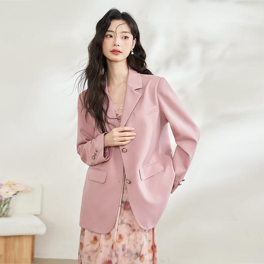 西遇粉色休闲时尚经典西装外套女新款宽松显瘦通勤百搭D0440329 商品图2