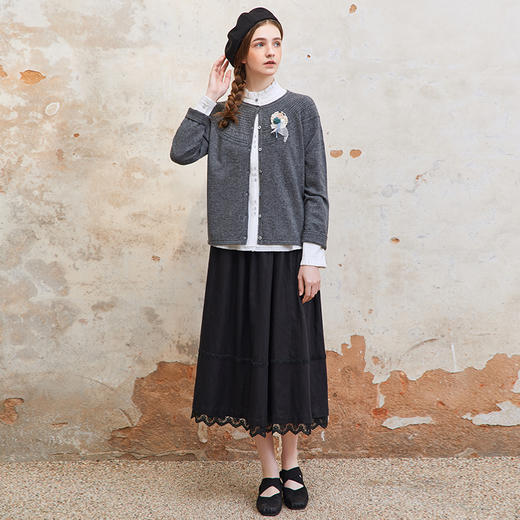 famecoco范可儿羊毛毛衣开衫女圆领提花保暖针织外套FAC1DE001 商品图4