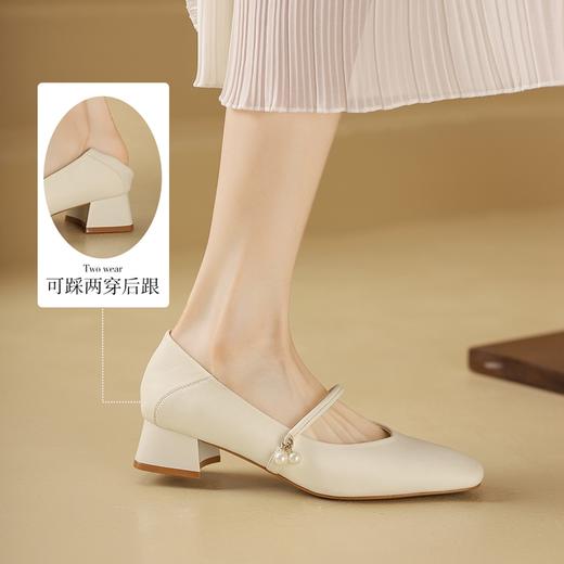 ZHR浅口单鞋女2024新款时尚粗跟小皮鞋子百搭玛丽珍鞋女鞋ins方头 商品图8