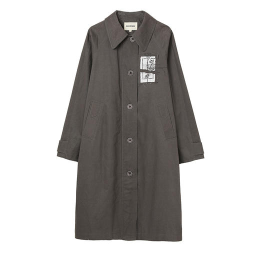 famecoco纯棉植物绣花贴布风衣中长款女宽松休闲外套FAC1AT008 商品图5