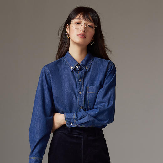 53614  IN AND ON 复古水洗牛仔衬衫叠穿休闲显瘦衬衣 商品图2