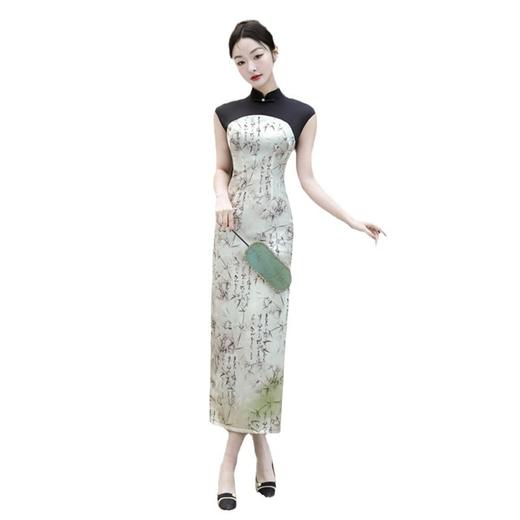 时尚拼接长款无袖醋酸缎旗袍，春夏新款改良中式少女旗袍GX183260 商品图4