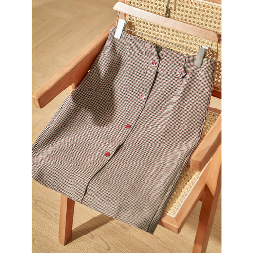 欧芮儿新款高腰显瘦格子半身裙百搭中长款单排扣包臀裙女 商品图1