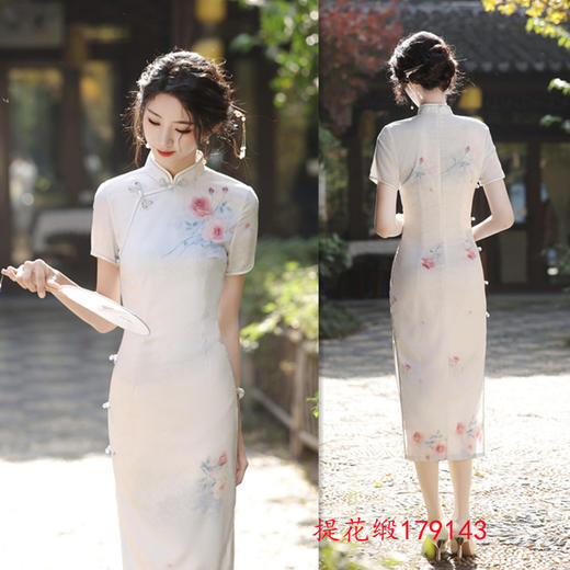 春夏新款时尚改良提花缎长款素雅旗袍GX179143 商品图1
