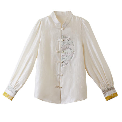 白色长袖新中式衬衫，立领国风复古刺绣提花盘扣上衣CC-QL-s6673 商品图4