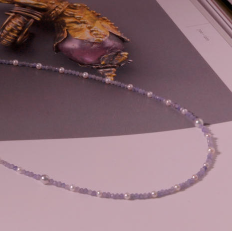 甄珠贝 浪漫星空里的繁星点点 很闪亮的一串 紫色开运 坦桑石纯天然+珍珠（海水真多麻色akoya+ji光淡水） 商品图2