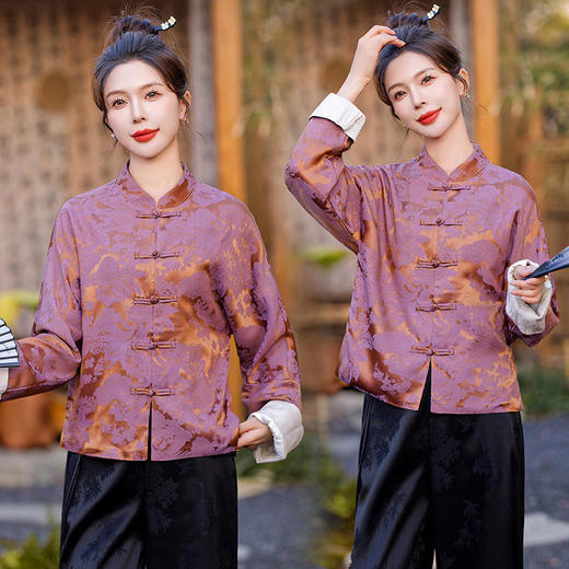 HR-XYSP6006新中式国风绸缎刺绣宽松时尚减龄大码上衣外套 商品图3