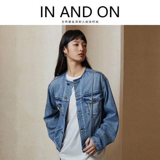 IN AND ON 时髦结构风 复古水洗圆领牛仔外套53476 商品图0