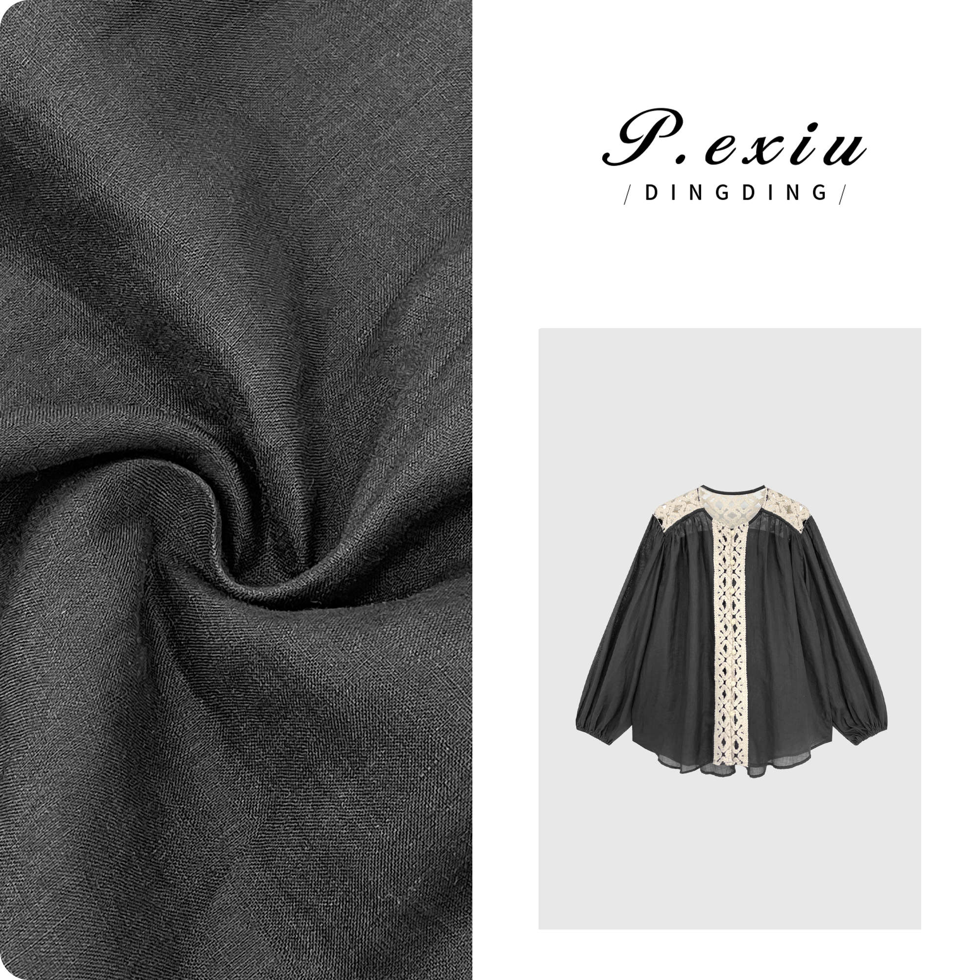 03-4潘依绣丁丁宠粉PanYiXiu/潘依绣【法颂少女】100%苎麻宫廷风优雅拼接衬衫 SH98831