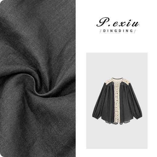 03-4潘依绣丁丁宠粉PanYiXiu/潘依绣【法颂少女】100%苎麻宫廷风优雅拼接衬衫 SH98831 商品图0