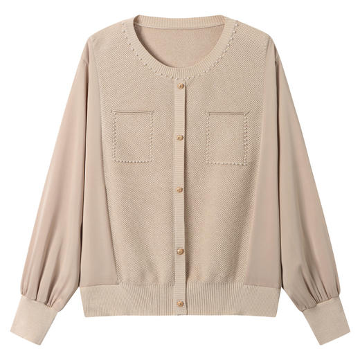 洋气减龄设计感，小香风圆领长袖针织拼接上衣CC-QL-S6680 商品图4