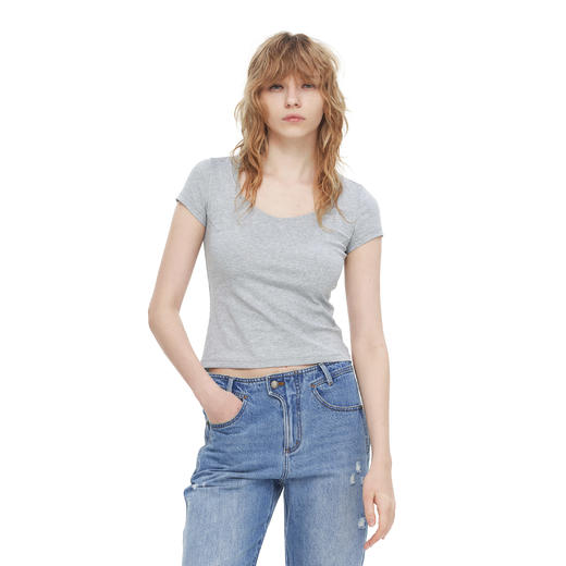 NUTH 凉感液氨纯棉低领修身显瘦短袖t恤女 商品图9