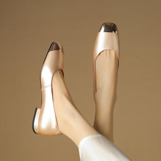 【预售5天】金属头中跟单鞋，法式气质方头银色高跟鞋LD-6719 商品图3