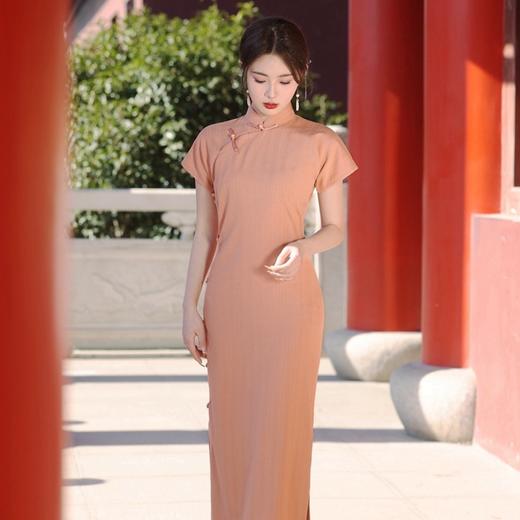 复古文艺平肩真襟棉麻，长款条纹花旗袍YG-2354 商品图1