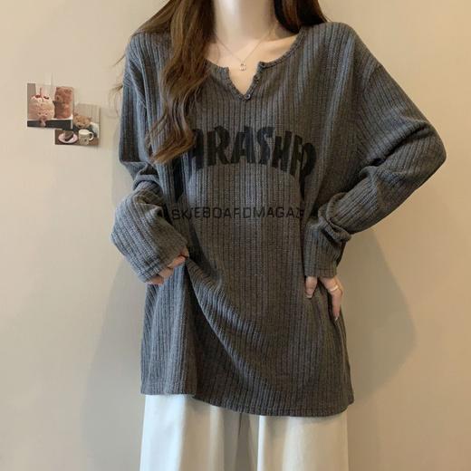 【胖妹妹装专属❗️坑条螺纹长袖】春季新款宽松显瘦长袖T恤，大码女装中长款上衣女 商品图6