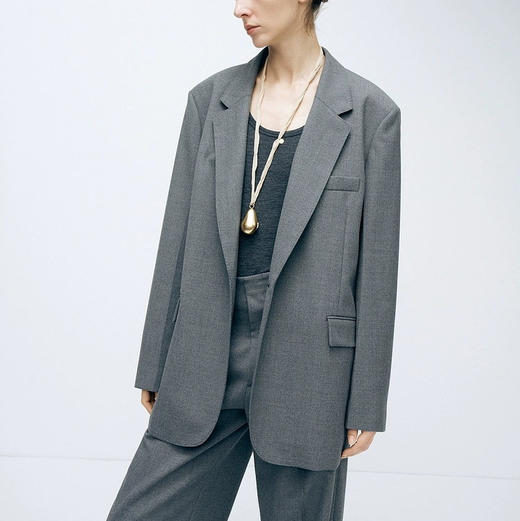 羊毛精纺灰色女绅士西装 满分摩登造型 英伦斜纹呢复古时髦 职场通勤品味尽显 面料考究垂感好G0727 商品图1