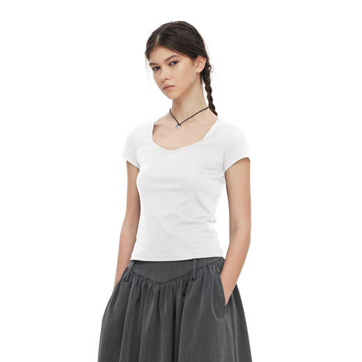 NUTH 凉感液氨纯棉低领修身显瘦短袖t恤女 商品图7