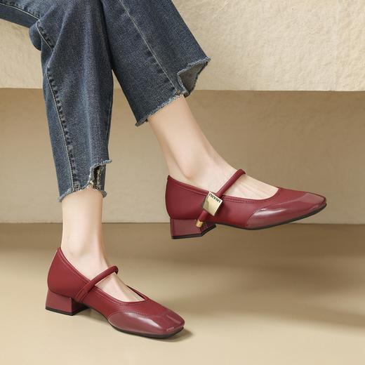 ZHR则则法式复古方头单鞋女鞋2024春季新款优雅舒适粗跟玛丽珍鞋 商品图10