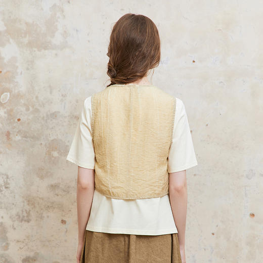 Famecoco范可儿假两件短款叠穿马夹女士复古开衫马甲FAC1CA004 商品图2