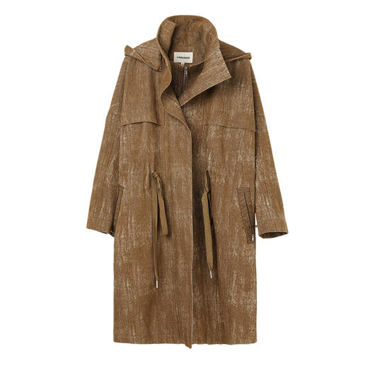 famecoco范可儿刷色印花中长款风衣女士连帽抽绳外套FAC1AA006 商品图7