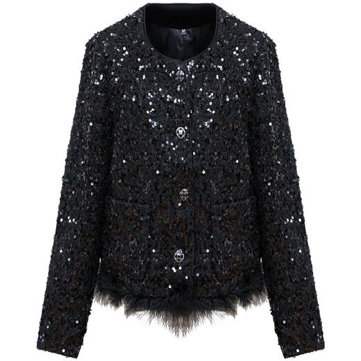 通勤小香风外套，春款修身时尚亮片洋气黑色外搭上衣QYM-XQD-19A6656-L 商品图4