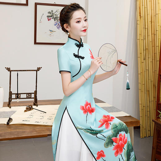 奥黛旗袍中国风中式长款改良大摆演出旗袍春季QC 商品图2