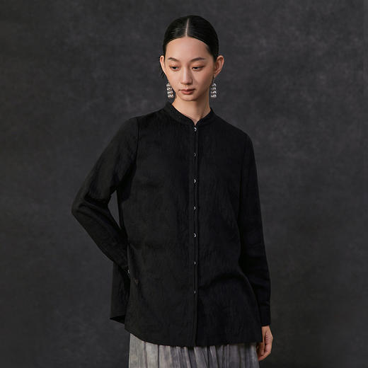 famecoco新中式立领基础款衬衫女士长袖正肩气质衬衣FAC1BA004 商品图1