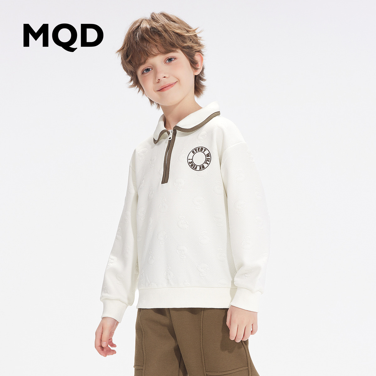 【秒2】【MQD】童装男大童翻领卫衣秋新款儿童polo领图案韩版时尚卫衣潮酷